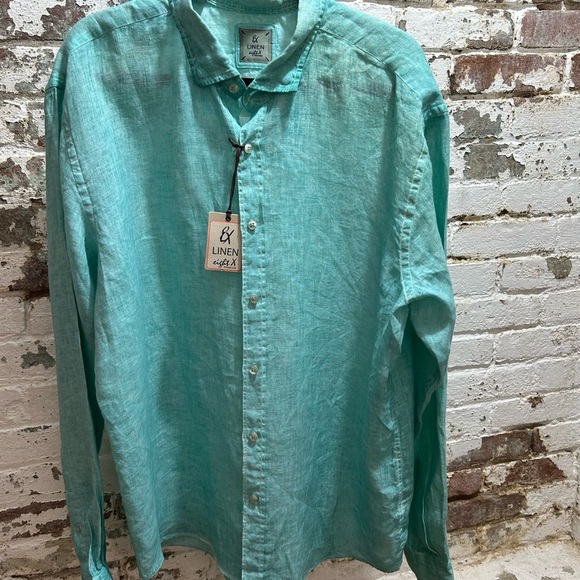 Eight X Linen Turquoise 100 Percent Linen Button Down Shirt, Size XXXL Brand New - Picture 3 of 8